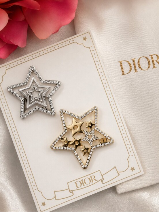 Dior Accessories - Christian Dior Crystal Star Gold And Silver Tone Hair Clip Set With Dust Bag